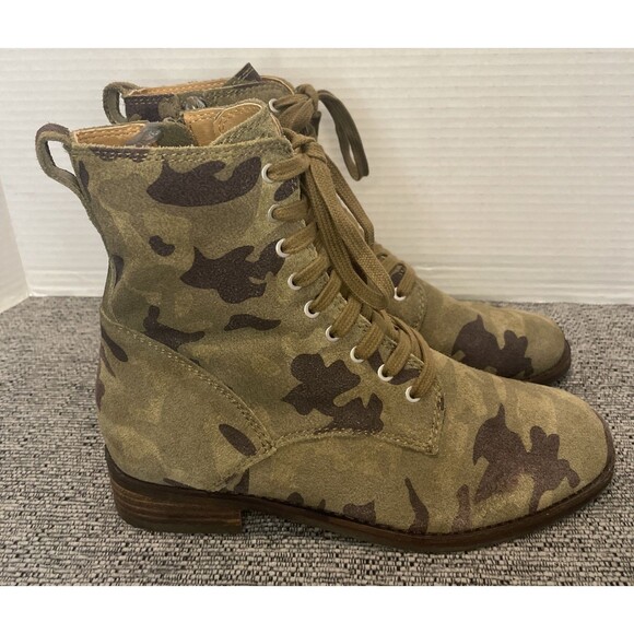 Lucky Brand Boots Womens 6.5 Camo Suede Leather Combat Lace-Up Zip MLK-CHESTAWN - Picture 1 of 14